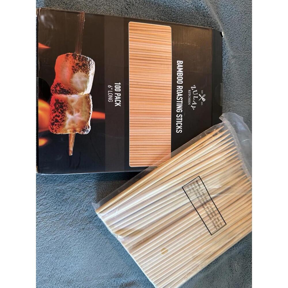 Zulay Kitchen Bamboo Roasting Sticks 100 Pack 6” Marshmallow Skewers BBQ New
